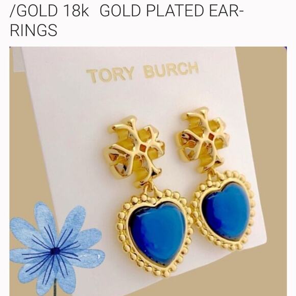 TORY BURCH ROXANNE BLUE /GOLD 18k GOLD PLATED EARRINGS NWT - Picture 6 of 7